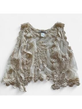 Pinky Vintage Style Ivory Cream Cropped Lace Vest Bolero, Size Medium